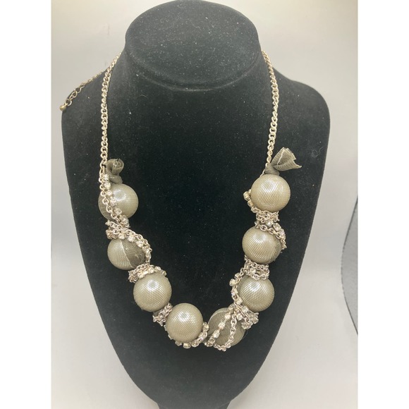 Fishnet Stockings Large Beads Wrapped with Rhinestones & Chain Twisted Necklace! - Picture 3 of 8